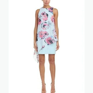 Tahari Floral Sleeveless Chiffon Dress Wedding Formal Size 8 NWT $128 Retail